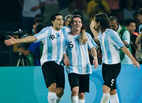 Juan Roman Riquelme, Lionel Messi och Fernando Gago,