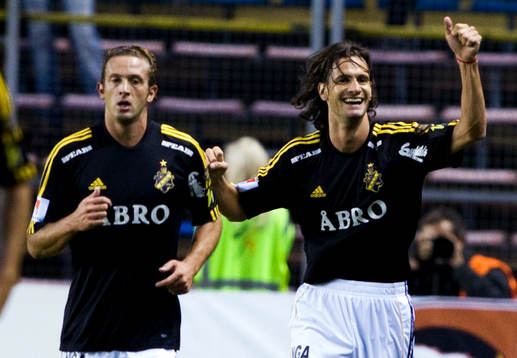 Jorge Anchén, och Iván Óbolo, AIK, jubel