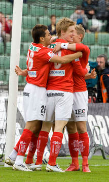 Rasmus Elm, jubel , Emin Nouri och Patrik Ingelsten, Kalmar