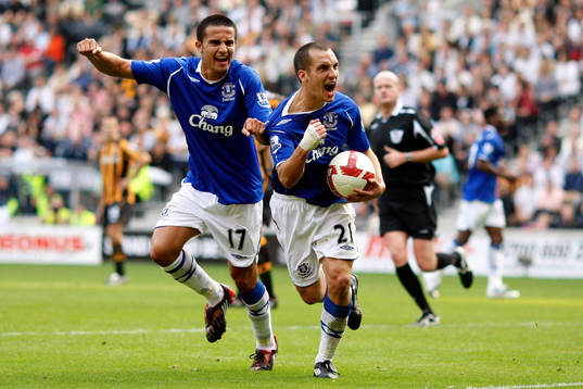 Leon Osman och Tim Cahill, jubel