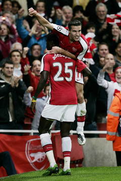 Robin Van Persie och Emmanuel Adebayor, Arsenal. Glädje,