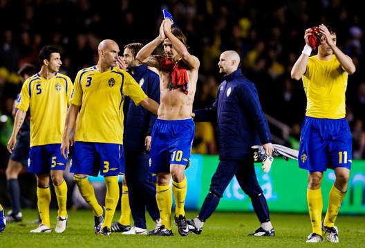 De svenska spelarna tackar publiken