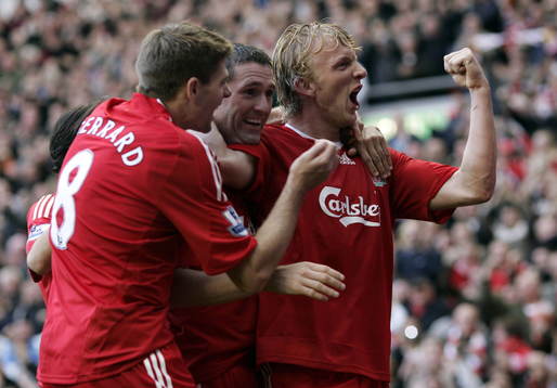 Dirk Kuyt, Steven Gerrard och Robbie Keane, Liverpool.