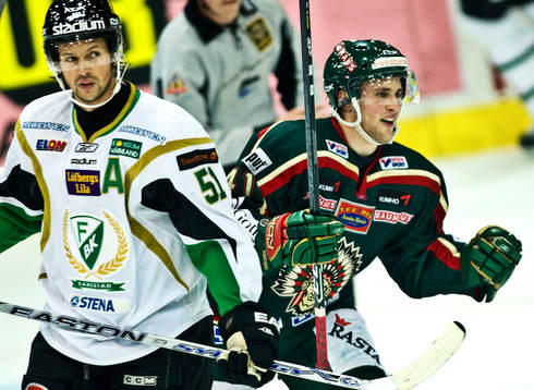 Oscar Hedman, Frölunda, jubel, Rickard Wallin, Färjestad,