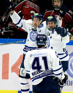 Leksand gör 2-1. Jubel. Marcus Weinstock, Leksand