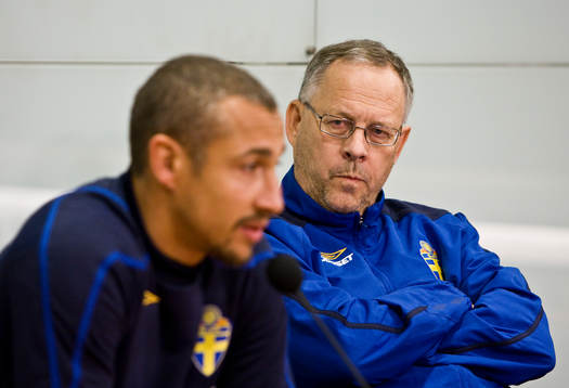 Henrik Larsson och Lars Lagerbäck, förbundskapten