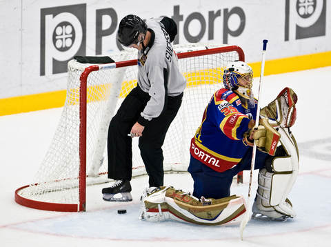 Stefan Ridderwall, målvakt. Domare, puck