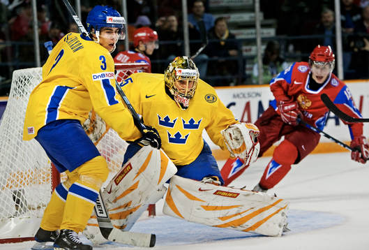 Sebastian Erixon och Jacob Markström, målvakt, Sverige,