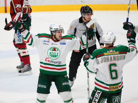 2-0 Cam Abbott, Rögle, jubel, Daniel Johansson grattar