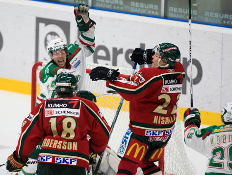 2-0 Cam Abbott, Rögle, jubel. Joakim Andersson och Janne