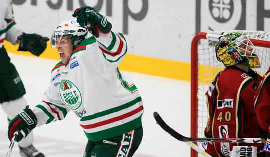 2-0 Cam Abbott, Rögle, jubel,  Johan Holmqvist, Frölunda,