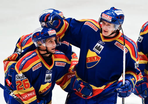 Tim Eriksson och 4-2 målskytten David Printz, jubel,