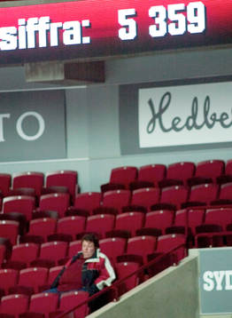 Tomt på Malmö Arena, läktare, åskådare, tomma läktare