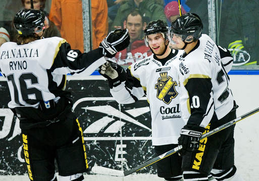 Johan Ryno, Christian Sandberg och Daniel Bång, AIK, jubel
