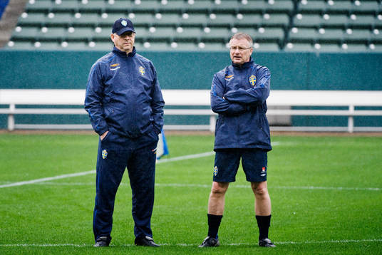 Lars Lagerbäck, förbundskapten och Roland Andersson,