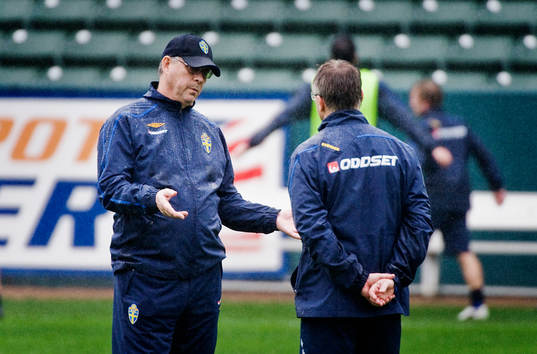 Lars Lagerbäck, förbundskapten och Roland Andersson,