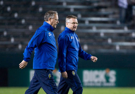 Lars Lagerbäck, förbundskapten och Roland Andersson,