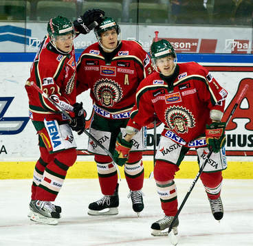 Riku Hahl, Janne Niskala, Philip Larsen, Frölunda. Jubel