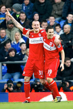 David Wheater och Stewart Downing, Middlesbrough. Glädje