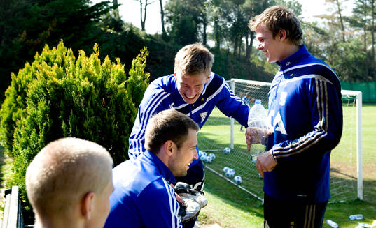 Pontus Wernbloom, Erik Dahlin, Stefan Selakovic, skrattar