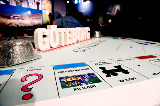 Ett monopolspel med Göteborg, en av tomterna är U21-EM