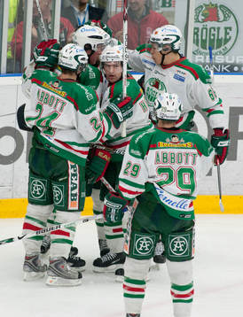 Peter Högardh, har gjort 1-0, jubel i Rögle