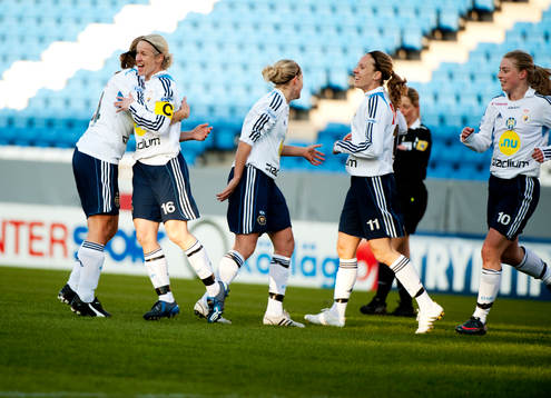 Victoria Svensson har gjort 1-0 till Djurgården, Jubel