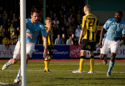 Miljan Mutavdzic, Malmö, gör matchens enda mål. Jubel