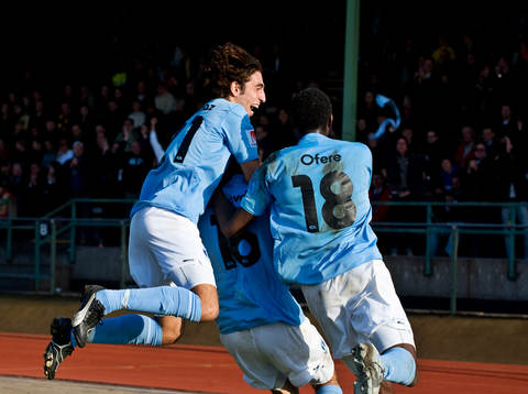 Miljan Mutavdzic, Malmö, gör matchens enda mål. Jubel,