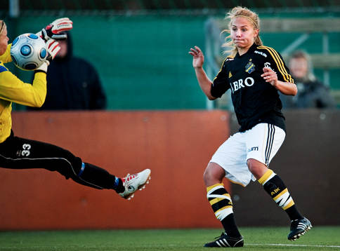 Emelie Ölander, AIK, skjuter mot mål