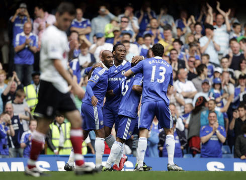 Didier Drogba, glädje över tredje målet för Chelsea
