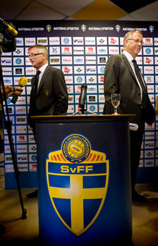 Lars Lagerbäck, förbundskapten som presenterar truppen