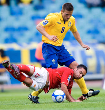 Sverige fick Malta på fall, här Anders Svensson mot Andre