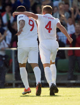 Gabriel Agbonlahor och Lee Cattermole, jubel, kram,