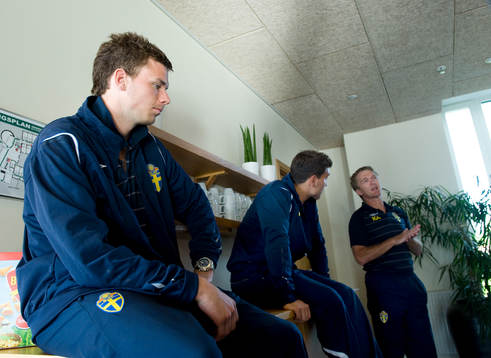 Marcus Berg, Labinot Harbuzi och Göran Göransson, Sverige