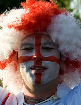 Supporter, fan, ansiktsmålning, peruk