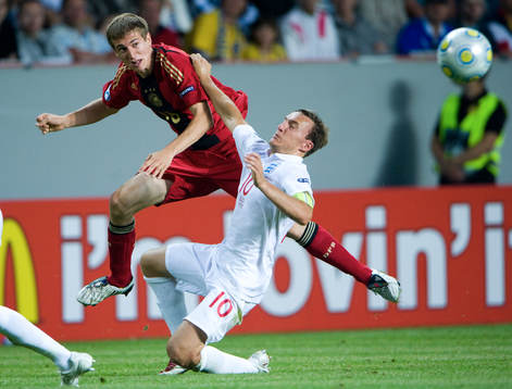 Mark Noble och England kom till korta mot Tyskland, här