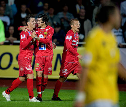Erton Fejzullahu, Daniel Ivanovski, Mjällby. Jubel