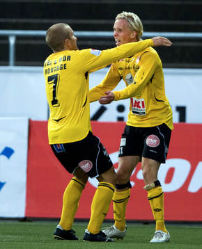 Johan Svensson och Adam Berner, Mjällby, jubel