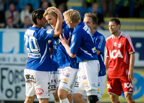 Andreas Drugge, Trelleborg gjorde 1-1 målet. Jubel, glädje