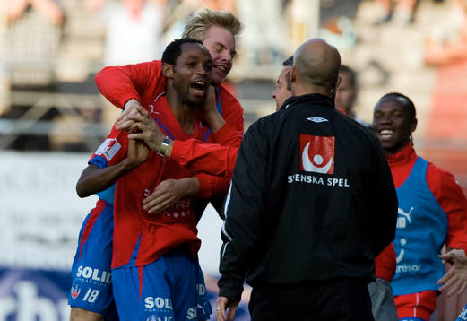 Mathias Unkuri och René Makondele, Helsingborg, jubel