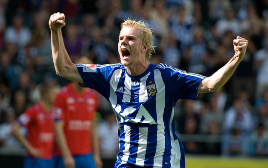 Erik Lund gör 2-0 till IFK Göteborg. Jubel