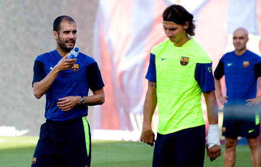 Josep Guardiola, tränare och Zlatan Ibrahimovic