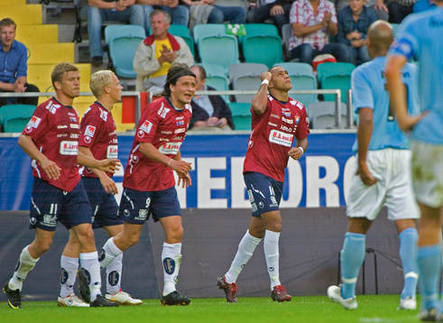 Alessandro Silva Perreira, Örgryte, gör 1-0. Jubel