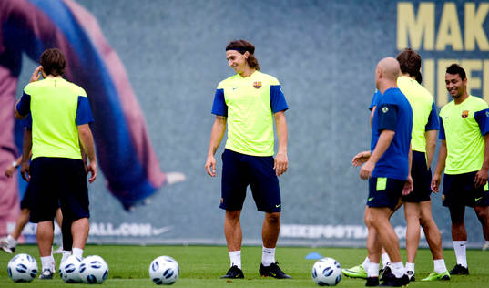 Fotboll, La Liga, Barcelona träning, Zlatan Ibrahimovic