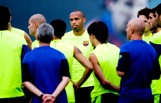 Fotboll, La Liga, Barcelona träning, Thierry Henry