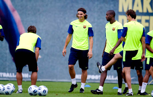 Fotboll, La Liga, Barcelona träning, Zlatan Ibrahimovic