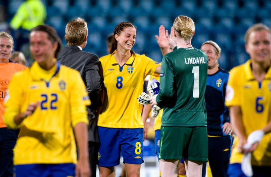 Lotta Schelin och Hedvig Lindahl, Målvakt, jubel