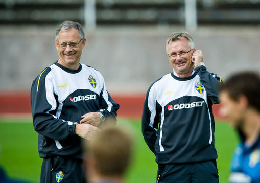 Lars Lagerbäck, förbundskapten och Roland Andersson,