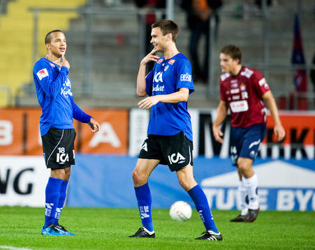 Marcus Olsson, Halmstad, gör 1-0. Jubel
